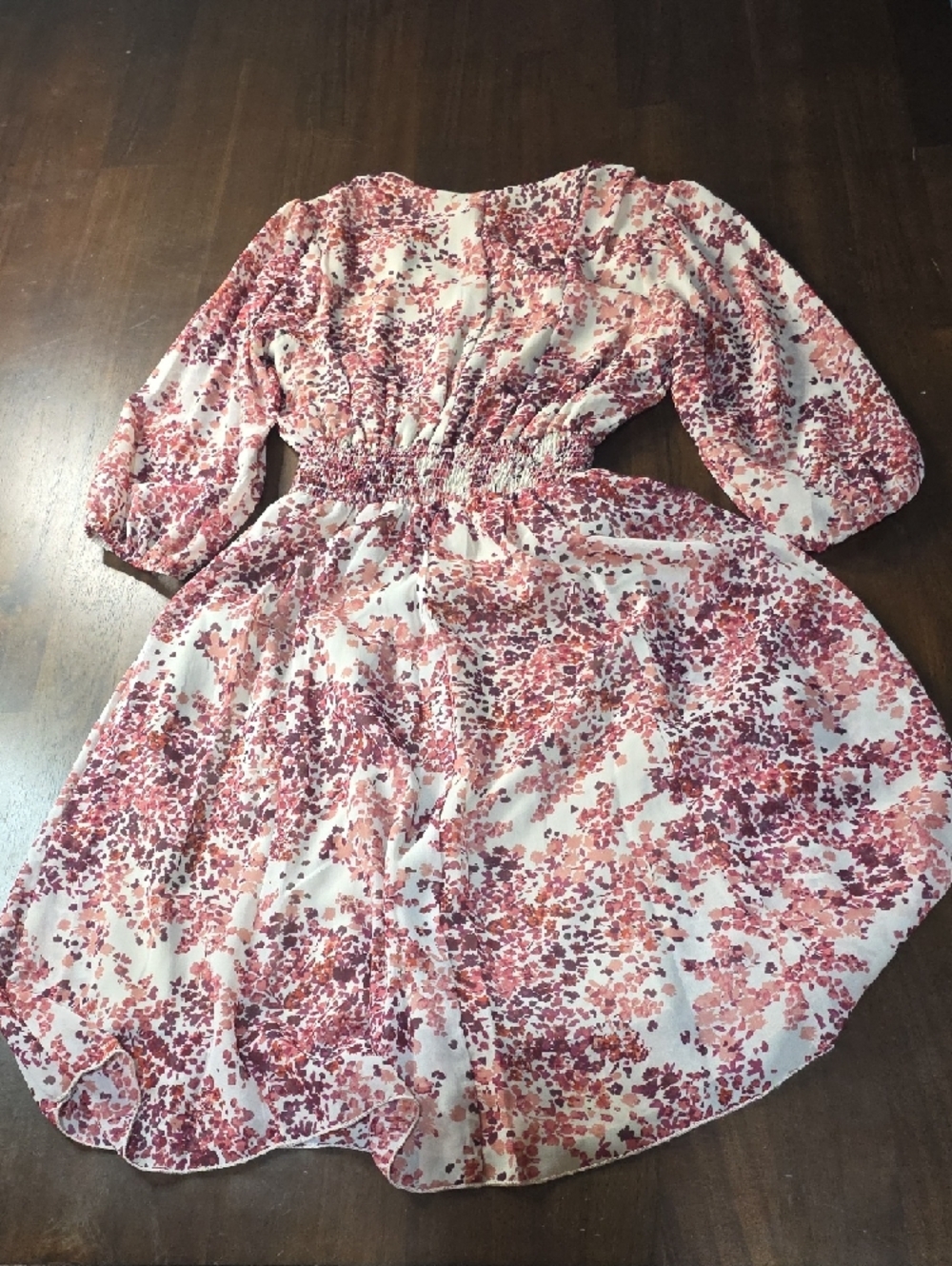 Kate And Lily Pink Floral Midi Dress with Smocked Waist - Picture 3 of 4